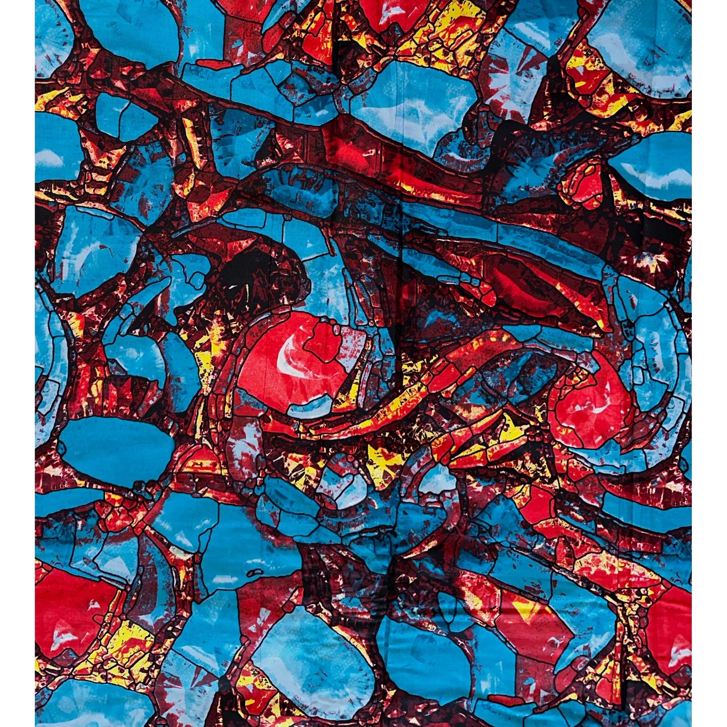 African Print Fabric/ Ankara - Blue, Red, Brown "Eche Twist", Yard or Wholesale