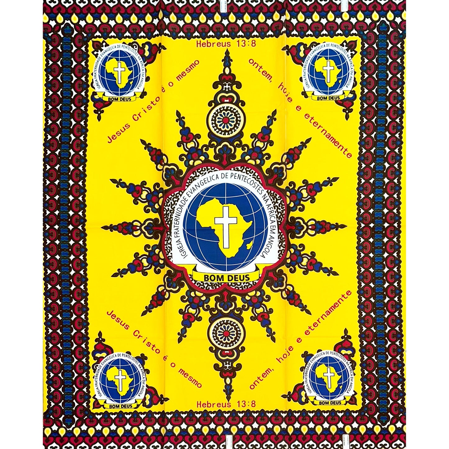 African Print Fabric/ Ankara - Yellow, Brown, Red 'Bom Deus,’ 1 YARD