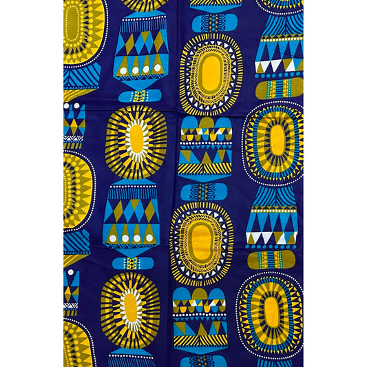 African Print Fabric/Ankara - Blue, Yellow, Green ‘Abundance & Blessings' Design, YARD or WHOLESALE