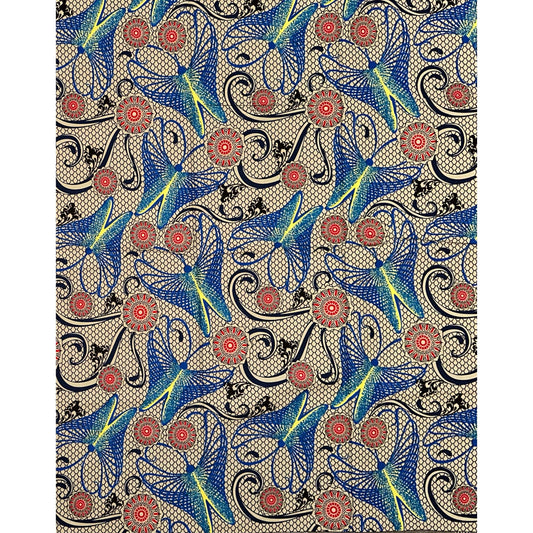 African Print Fabric/ Ankara - Khaki, Blue, Red, Yellow 'Yewa’s Whisper' Design, YARD or WHOLESALE