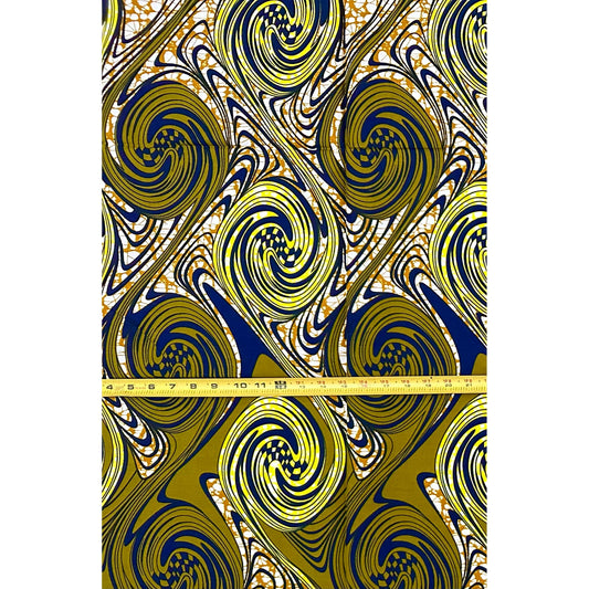 African Print Fabric/ Ankara - Green, Brown, Yellow ‘Sand & Saffron' Design, YARD