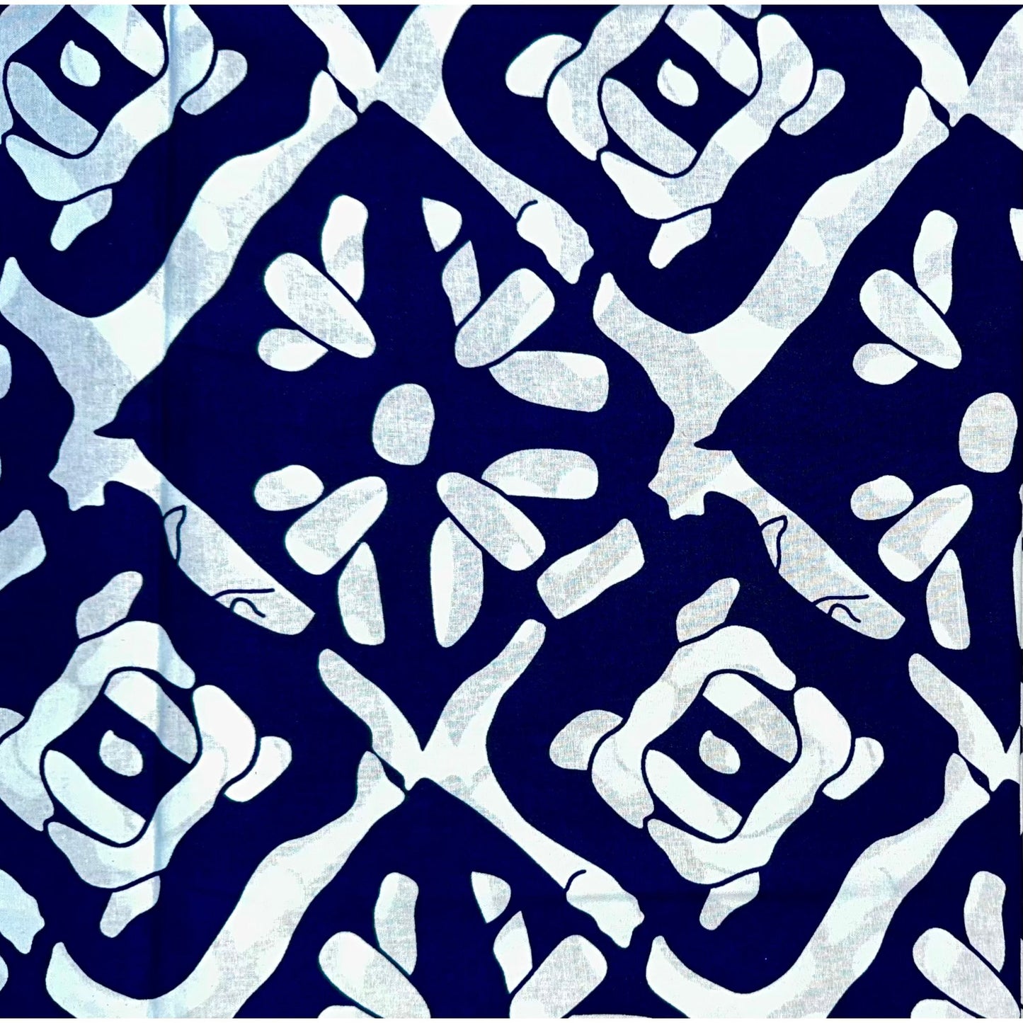 African Print Fabric/ Ankara - Navy, White 'Level Don Change' Design, YARD or WHOLESALE
