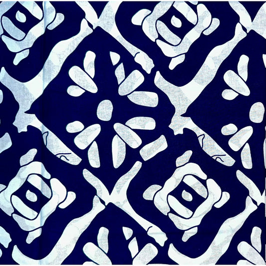 African Print Fabric/ Ankara - Navy, White 'Level Don Change' Design, YARD or WHOLESALE