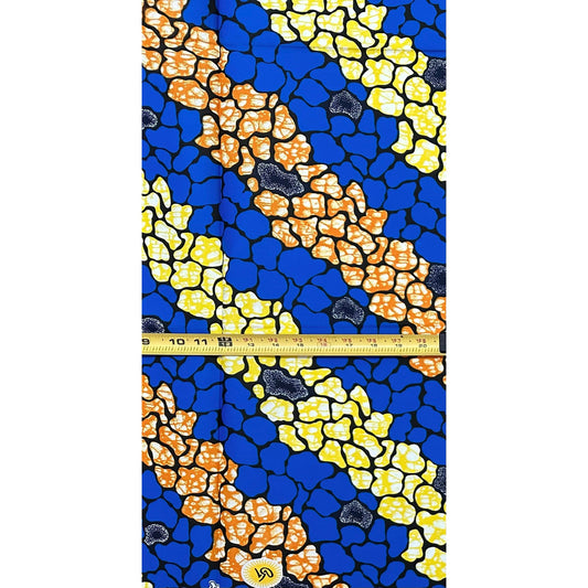 African Print Fabric/ Ankara - Blue, Yellow, Brown ' Trade Winds of Kano', 1 YARD