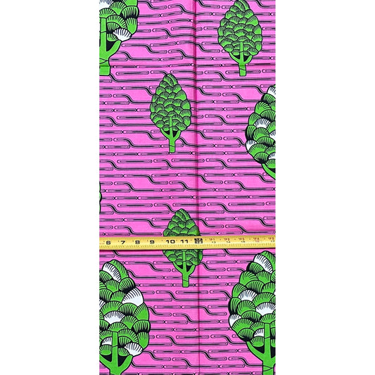 African Print Fabric/ Ankara - Pink, Green 'On Purpose Republic', 1 YARD