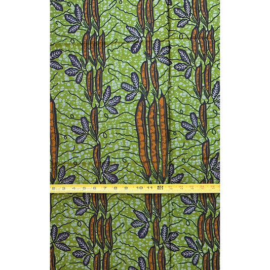 African Print Fabric/ Ankara - Green, Brown ‘Ubi m' Design, 1 YARD