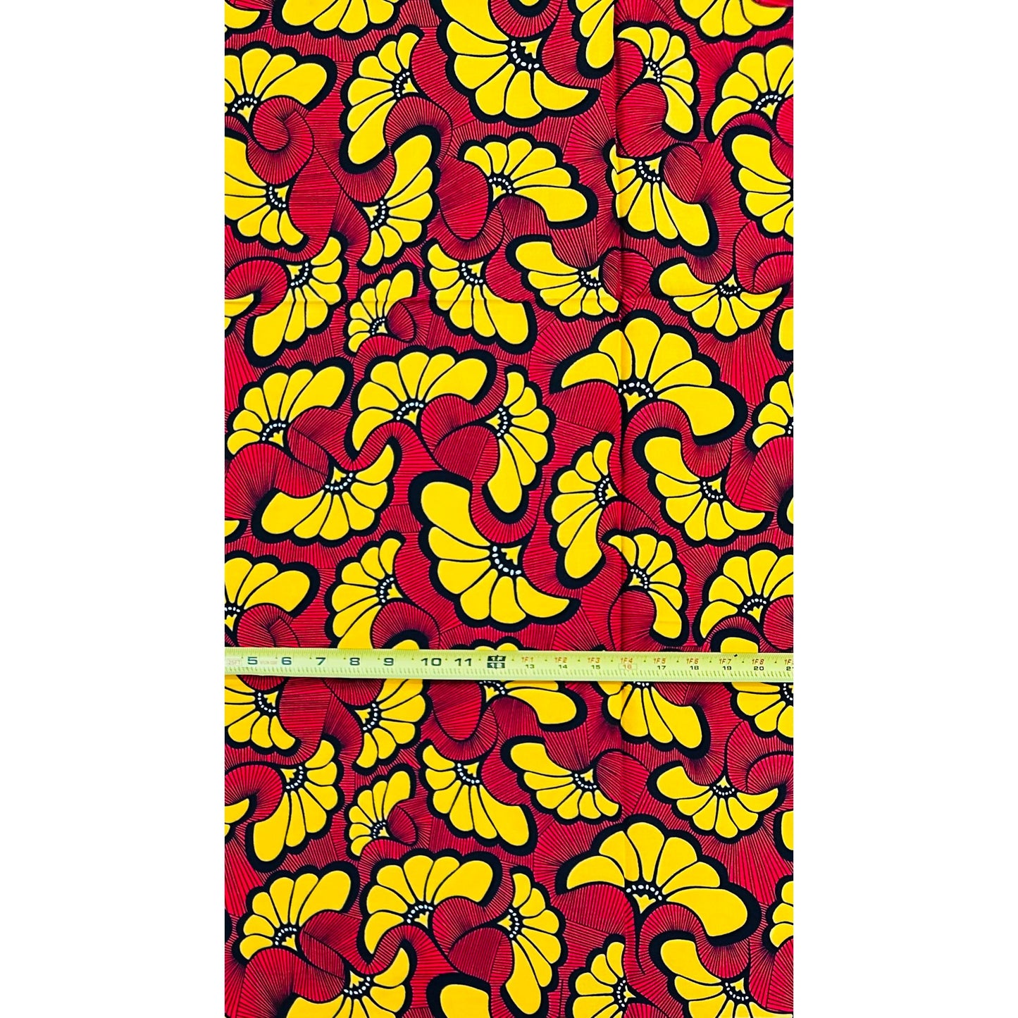 African Print Fabric/Ankara - Red, Marigold 'Hibiscus', 1 YARD