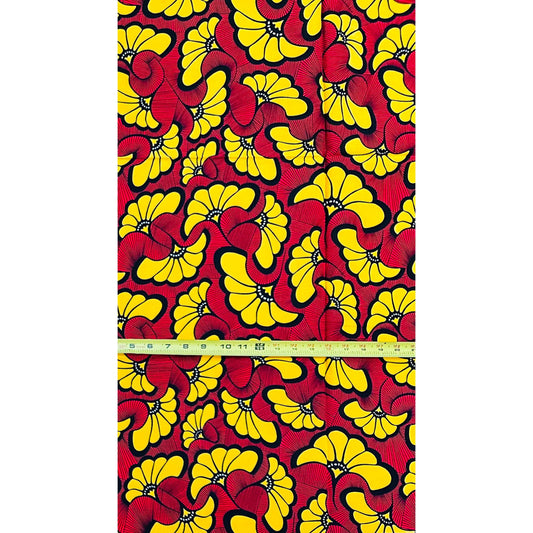 African Print Fabric/Ankara - Red, Marigold 'Hibiscus', 1 YARD