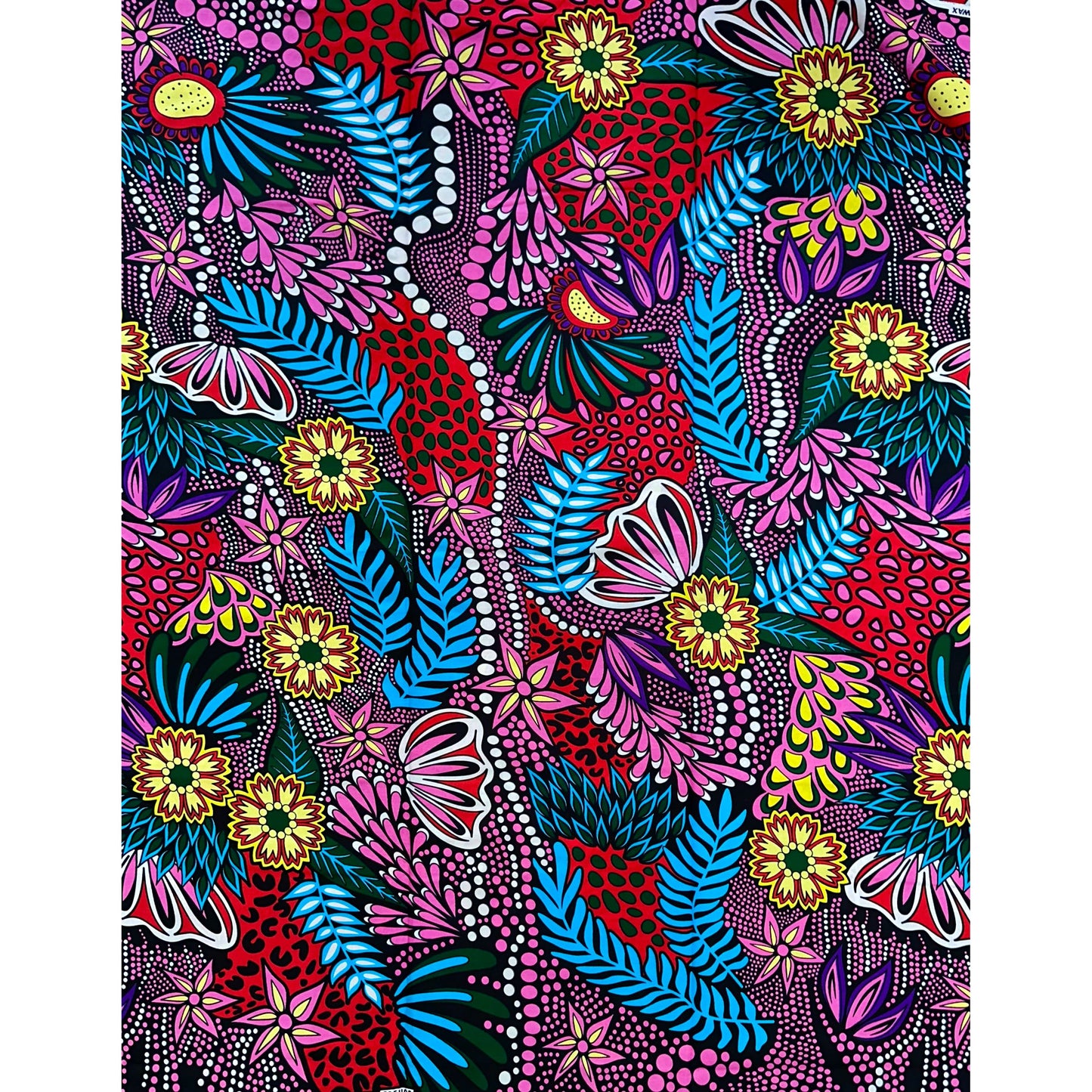 African Fabric/ Ankara - Pink, Blue, Yellow, Green, Red 'Ajah Flowers,' Design, YARD or WHOLESALE