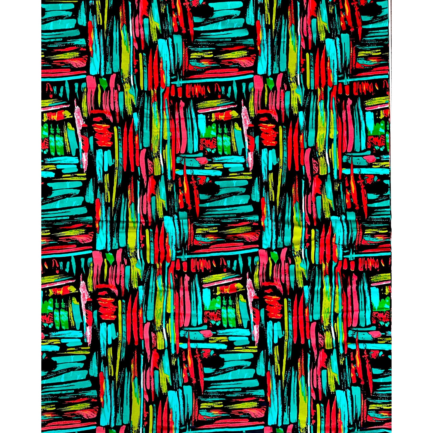 African Print Fabric/ Ankara - Teal, Turquoise, Pink, Red, Green 'Strokes of Genius' Design, YARD or WHOLESALE