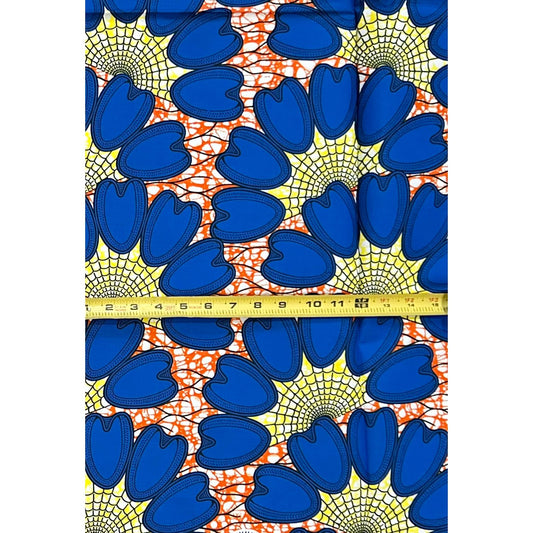 African Print Fabric/ Ankara - Blue, Yellow, Orange 'Zuri Upepo', YARD or WHOLESALE