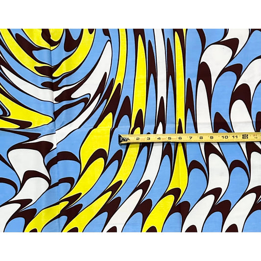 African Print Fabric/ Ankara - Blue,Yellow, Brown ‘Swirling Waters' Design, 1 YARD