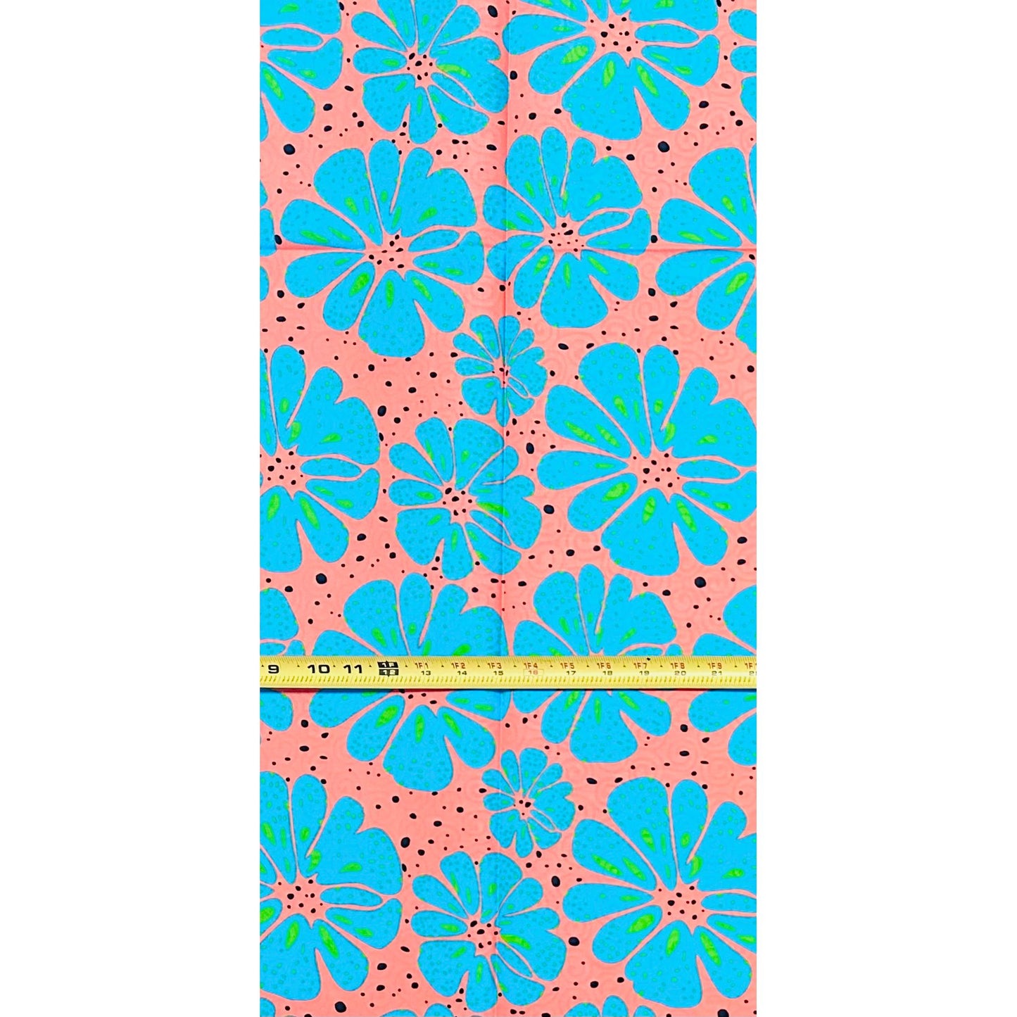 African Print Fabric/ Ankara - Blue, Green, Coral 'Summer Guest', 1 YARD