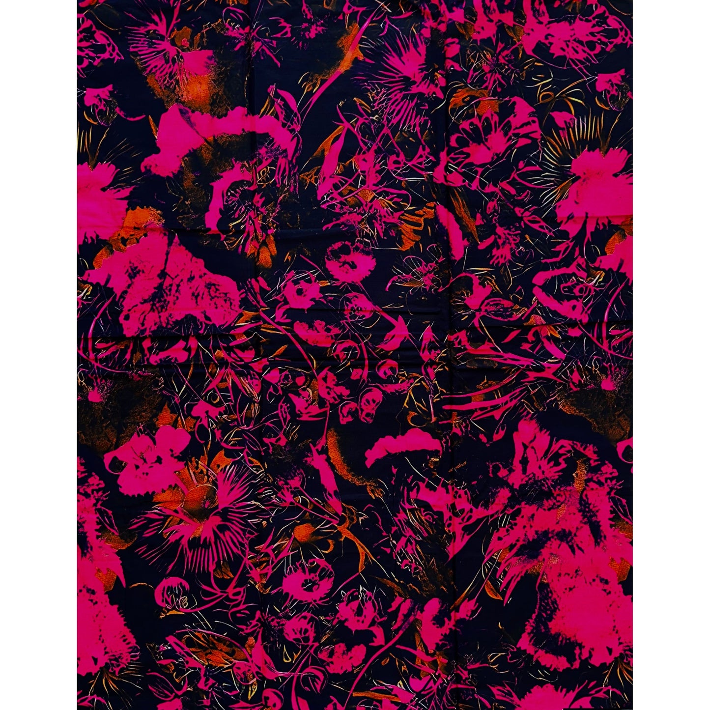 African Print Fabric/ Ankara - Fuchsia, Orange, Black “Tropical Bukani”, Yard or Wholesale