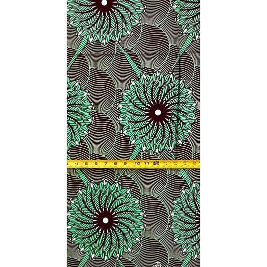 African Fabric/ Ankara - Green, Brown "Soft Roots Break Hard Ground", 1 YARD