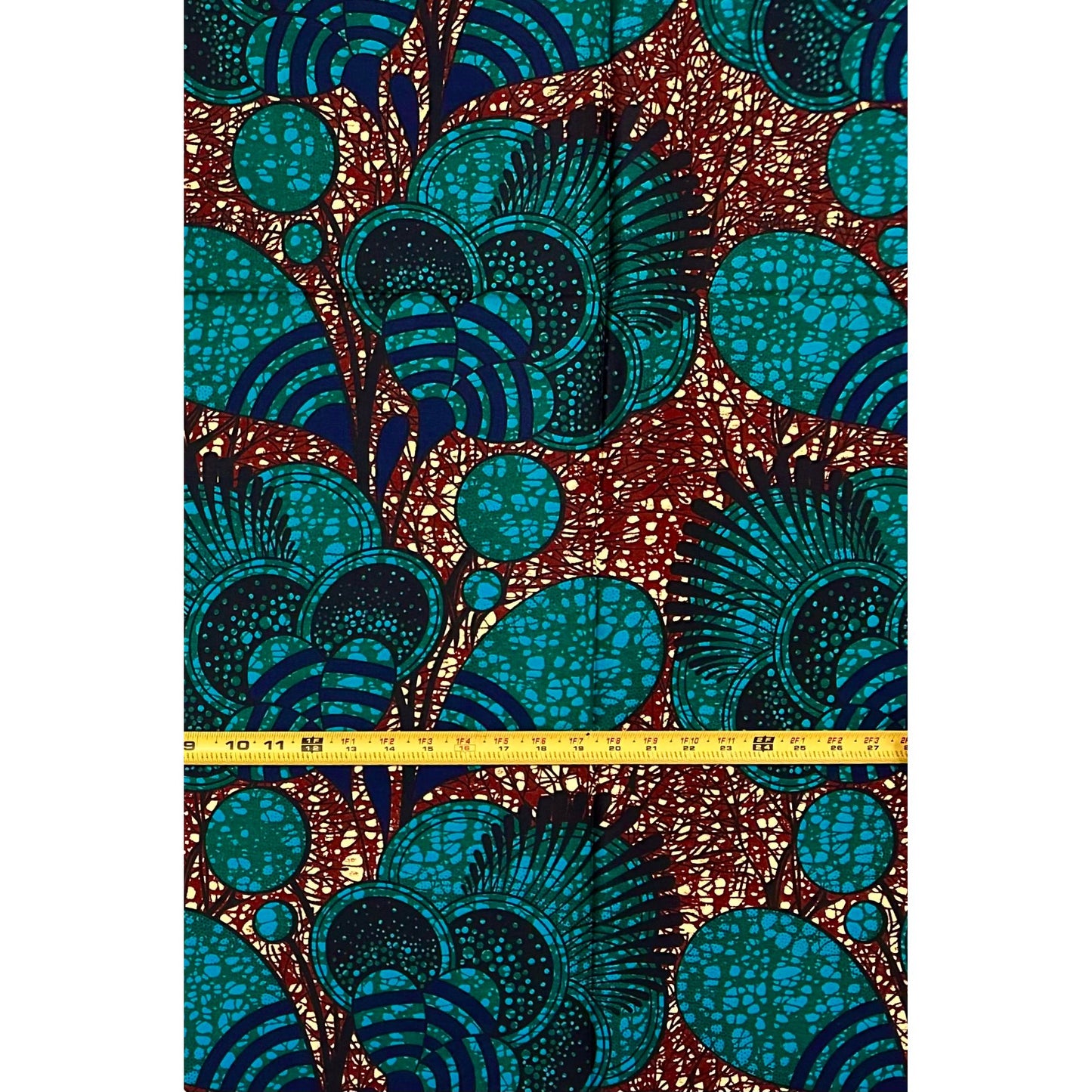 African Print Fabric/ Ankara - Blue, Green, Brown 'After Harmattan', 1 Yard