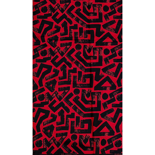 African Print Fabric/ Ankara - Red, Black 'Ase Lines’, YARD or WHOLESALE