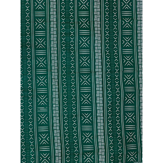 African Print Fabric/ Ankara - Green, White 'Kinfolk Code' Design, YARD or WHOLESALE