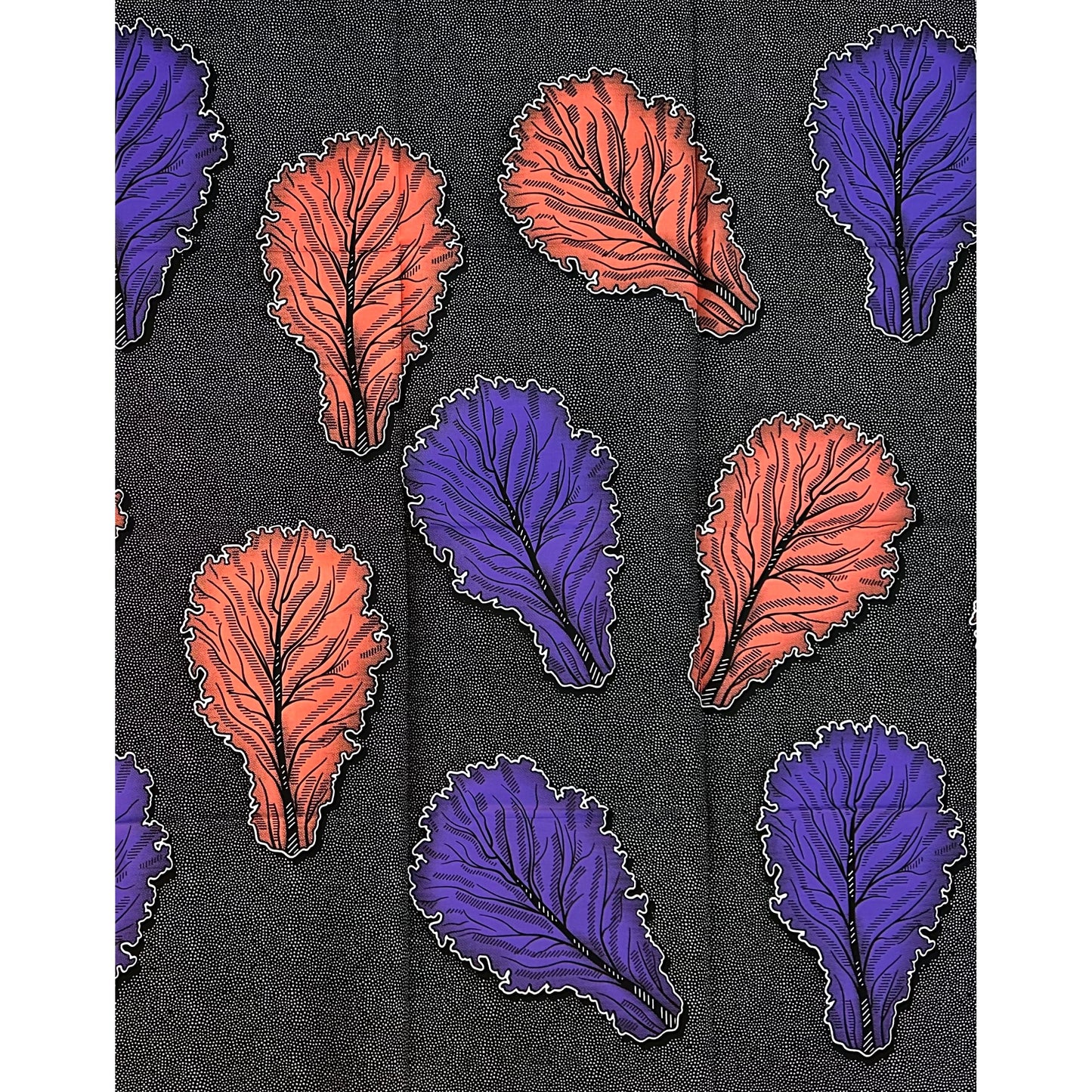 African Print Fabric/Ankara - Pink, Purple, Black "Odo Leaves" Design, Yard