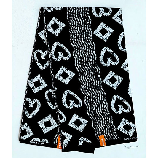 African Print Fabric/ Ankara - Black, White 'Sew In Love' Design, YARD or WHOLESALE