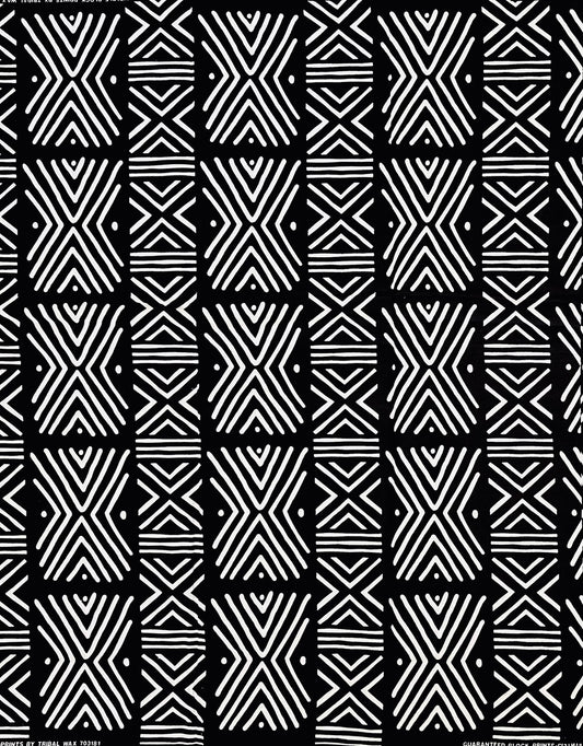 African Print Fabric/ Ankara - Black, White 'Direction Is Not Noise' Design, YARD or WHOLESALE
