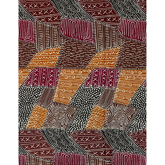 African Print Fabric/ Ankara - Shades of Brown, Dark Red, Beige 'Mudhouse Notes', YARD or WHOLESALE