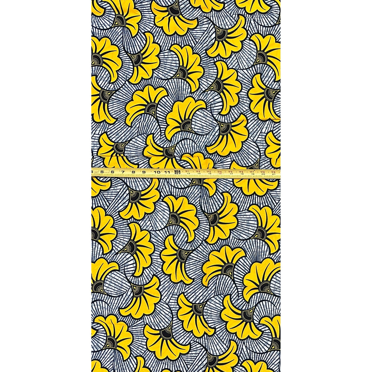 African Print Fabric/ Ankara - Gray, Yellow 'Jubilee', YARD or WHOLESALE