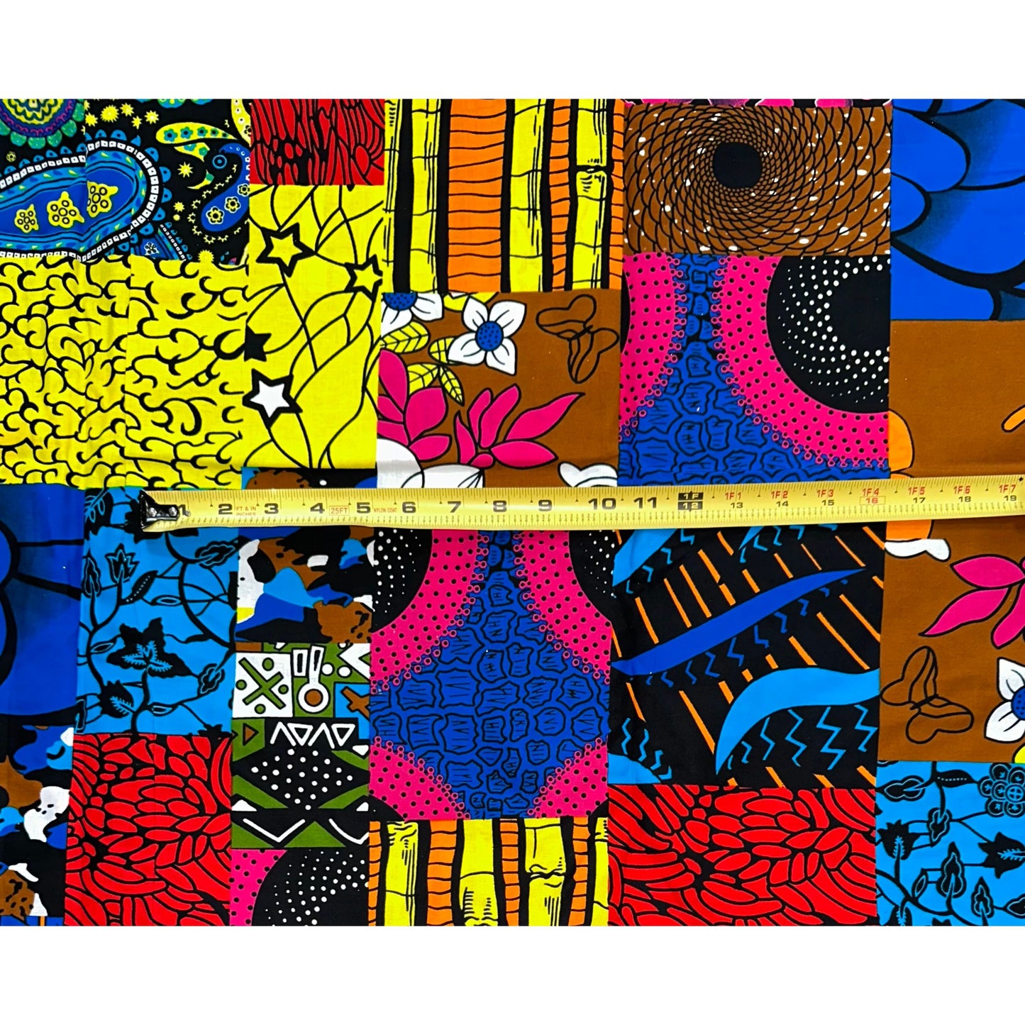 African Print Fabric/Ankara - Blue, Pink, Yellow, Red, Brown ‘Undefeated Charm' Design, YARD or WHOLESALE