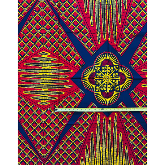 African Print Fabric/ Ankara - Red, Marigold, Blue ‘Seat of Authority' Design, YARD