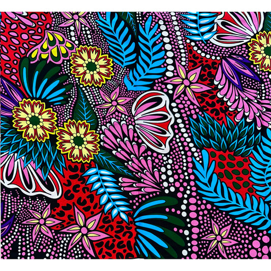 African Fabric/ Ankara - Pink, Blue, Yellow, Green, Red 'Ajah Flowers,' Design, YARD or WHOLESALE