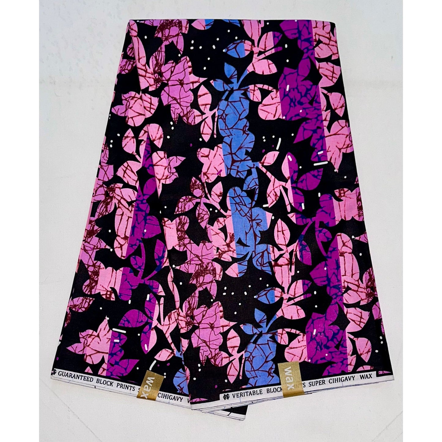 African Print Fabric/Ankara - Pink, Purple, Periwinkle, Black "Feminine Nora" Design, Yard or Wholesale