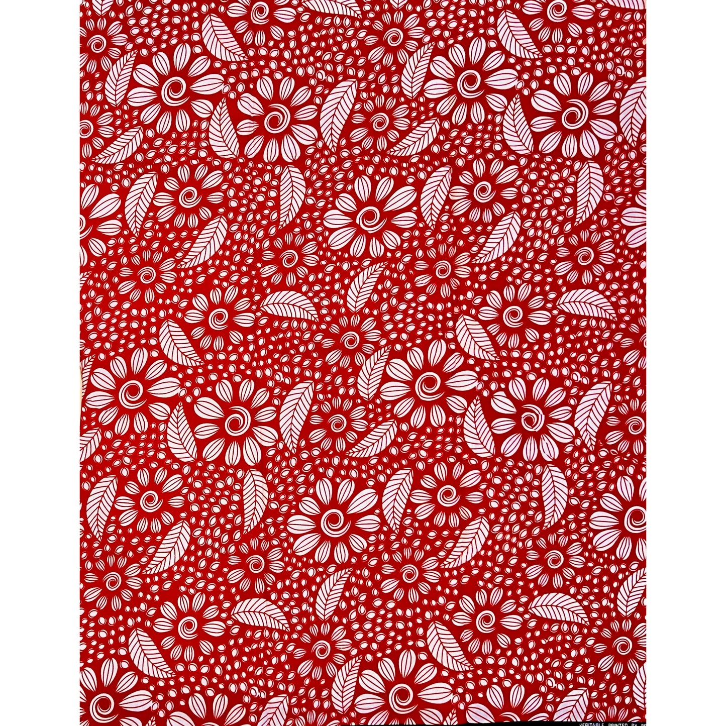 African Print Fabric/ Ankara - Red, White 'Ewa Petals' Design, YARD or WHOLESALE