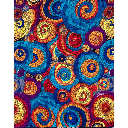 African Print Fabric/ Ankara - Blue, Orange, Red, Purple 'Sun Chasing Water', YARD or WHOLESALE