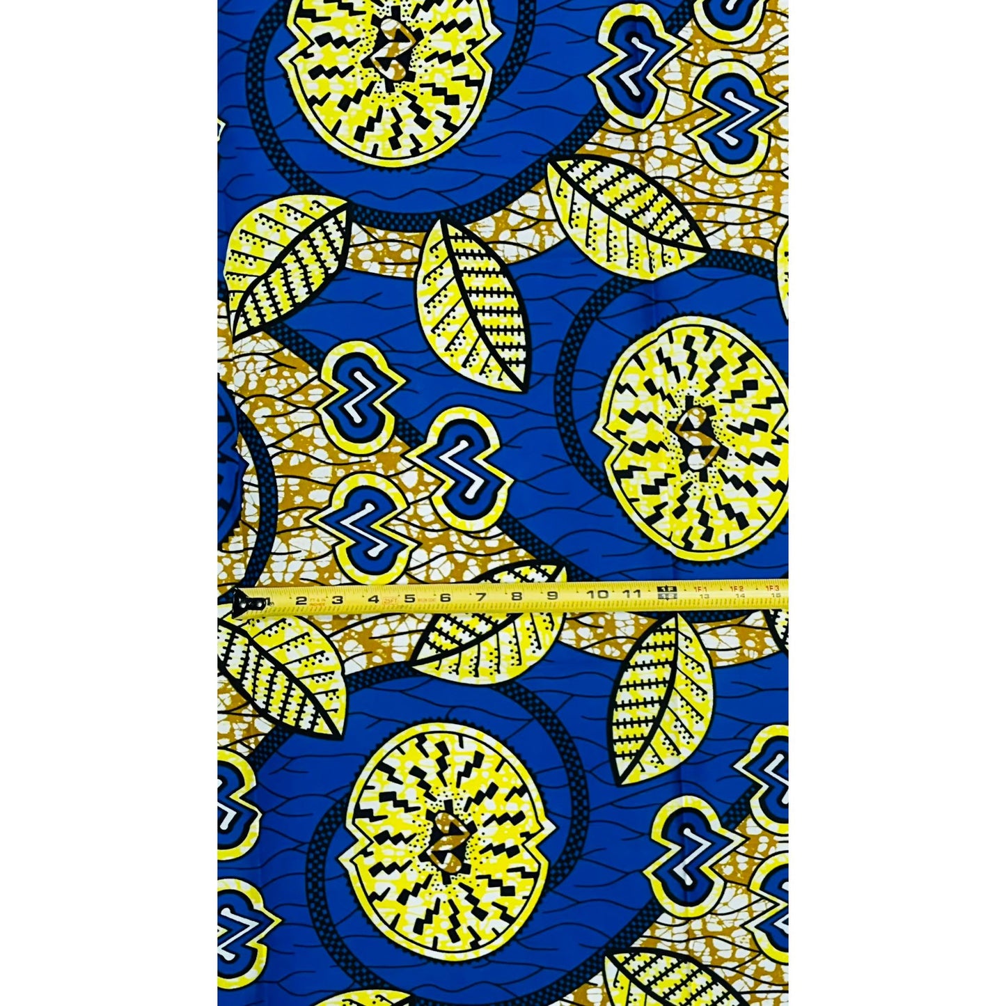 African Print Fabric/ Ankara - Blue, Brown, Yellow 'Lemon Leaf Lagoon'