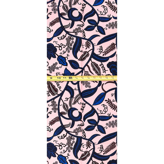 African Print Fabric/ Ankara - Pink, Blue 'Ivy Crush,' 1 YARD