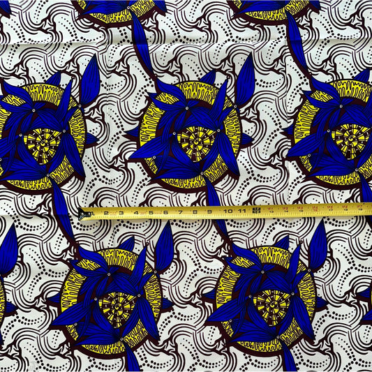 African Print Fabric/Ankara - Blue, Yellow, Cream "Bisa" Design