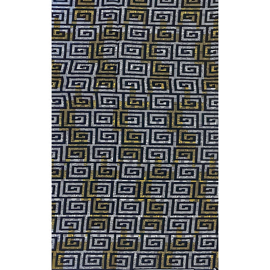 African Print Fabric/ Ankara - Black, White, Yellow 'Corners of Kabala' Design, YARD or WHOLESALE
