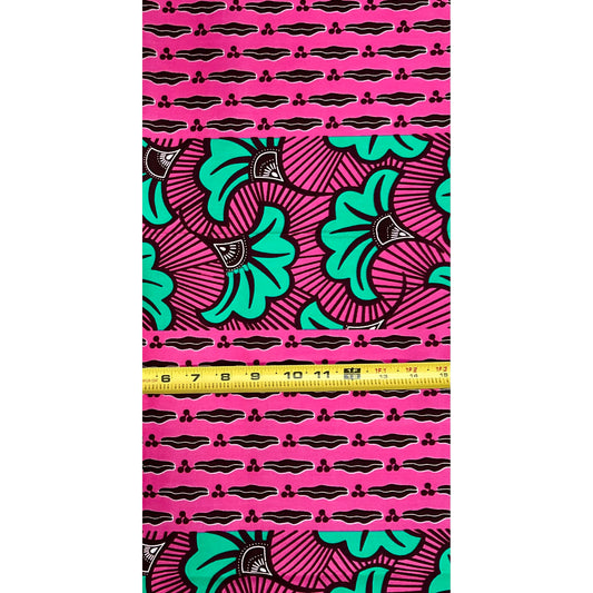 African Print Fabric/ Ankara - Green, Pink, Brown 'Jubilee Remix' Design