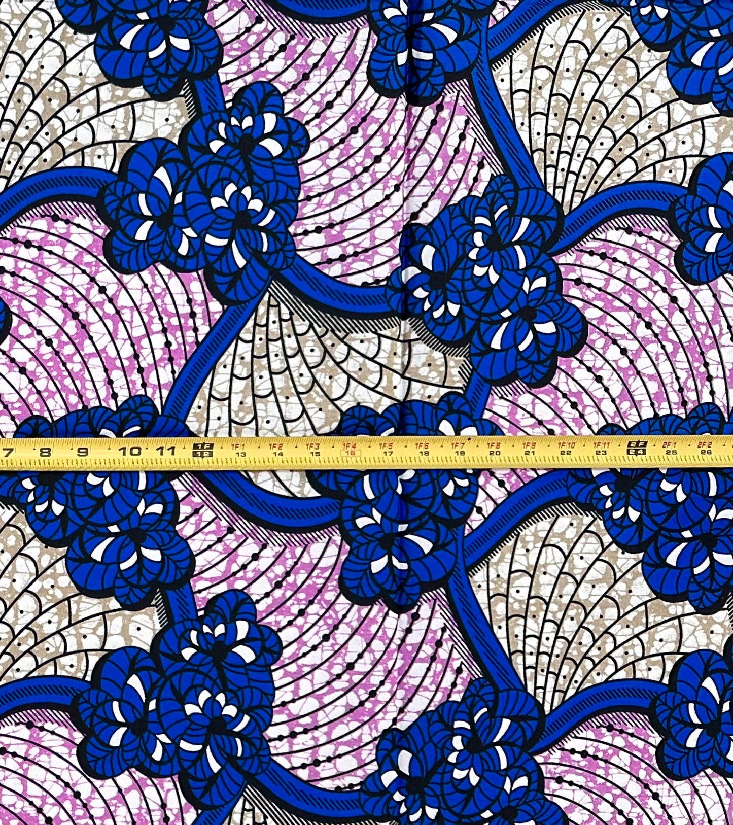 African Print Fabric/ Ankara - Blue, Purple, Taupe 'Owambe Network', 1 Yard