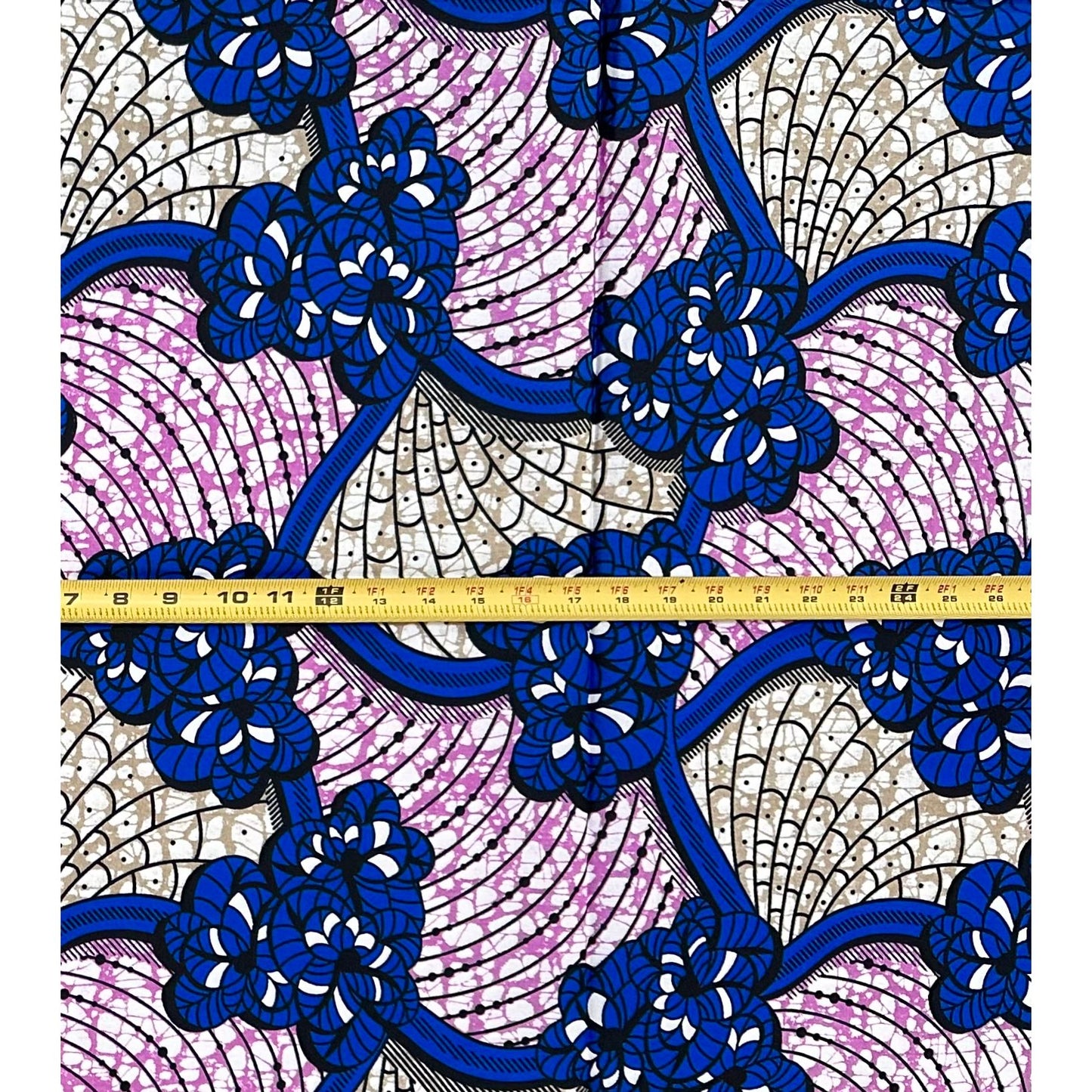 African Print Fabric/ Ankara - Blue, Purple, Taupe 'Owambe Network', 1 Yard