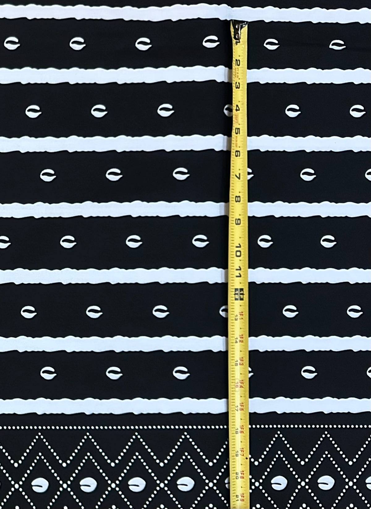 African Print Fabric/ Ankara - Black, White 'Shells & Stripes' Design, YARD or WHOLESALE