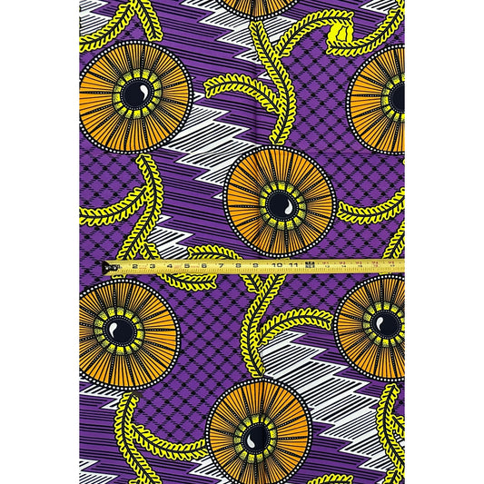 African Print Fabric/ Ankara - Purple, Orange, Yellow ‘Kora' Design, 1 YARD