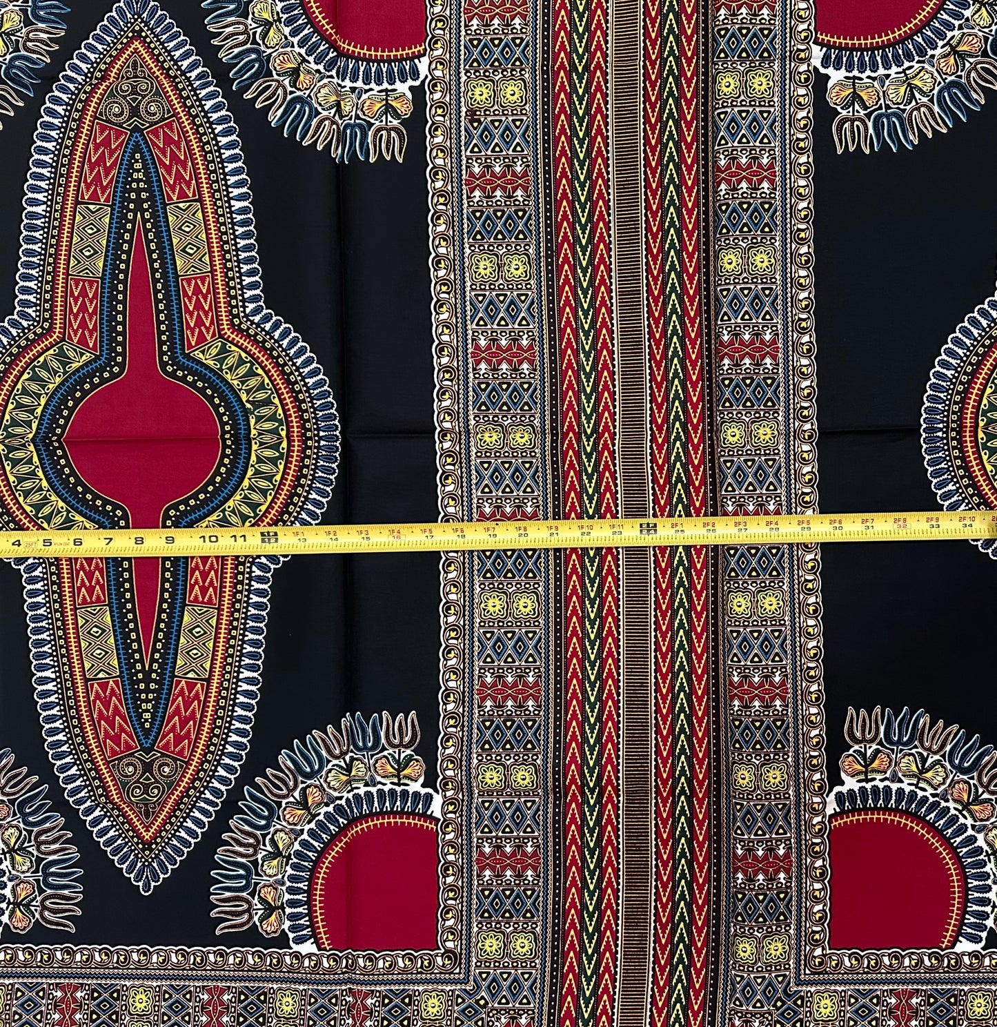 African Dashiki Print Fabric/ Ankara - Black & Dark Red Design, YARD