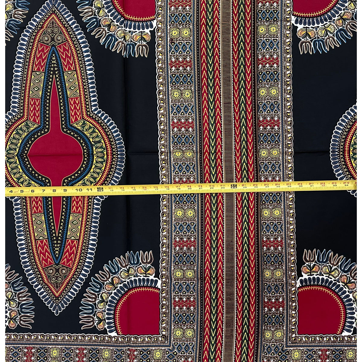 African Dashiki Print Fabric/ Ankara - Black & Dark Red Design, YARD