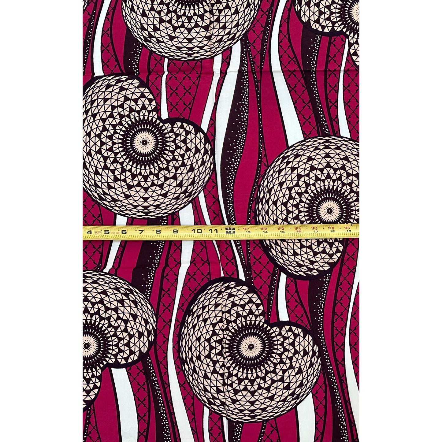 African Print Fabric/ Ankara - Plum, Brown, White “Crown & Vine', 1 YARD