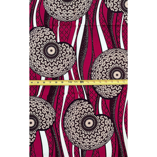 African Print Fabric/ Ankara - Plum, Brown, White “Crown & Vine', 1 YARD