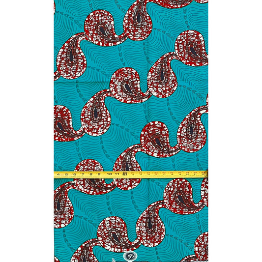 African Print Fabric/ Ankara - Teal, Brown 'Hypnotize Them,’ 1 YARD