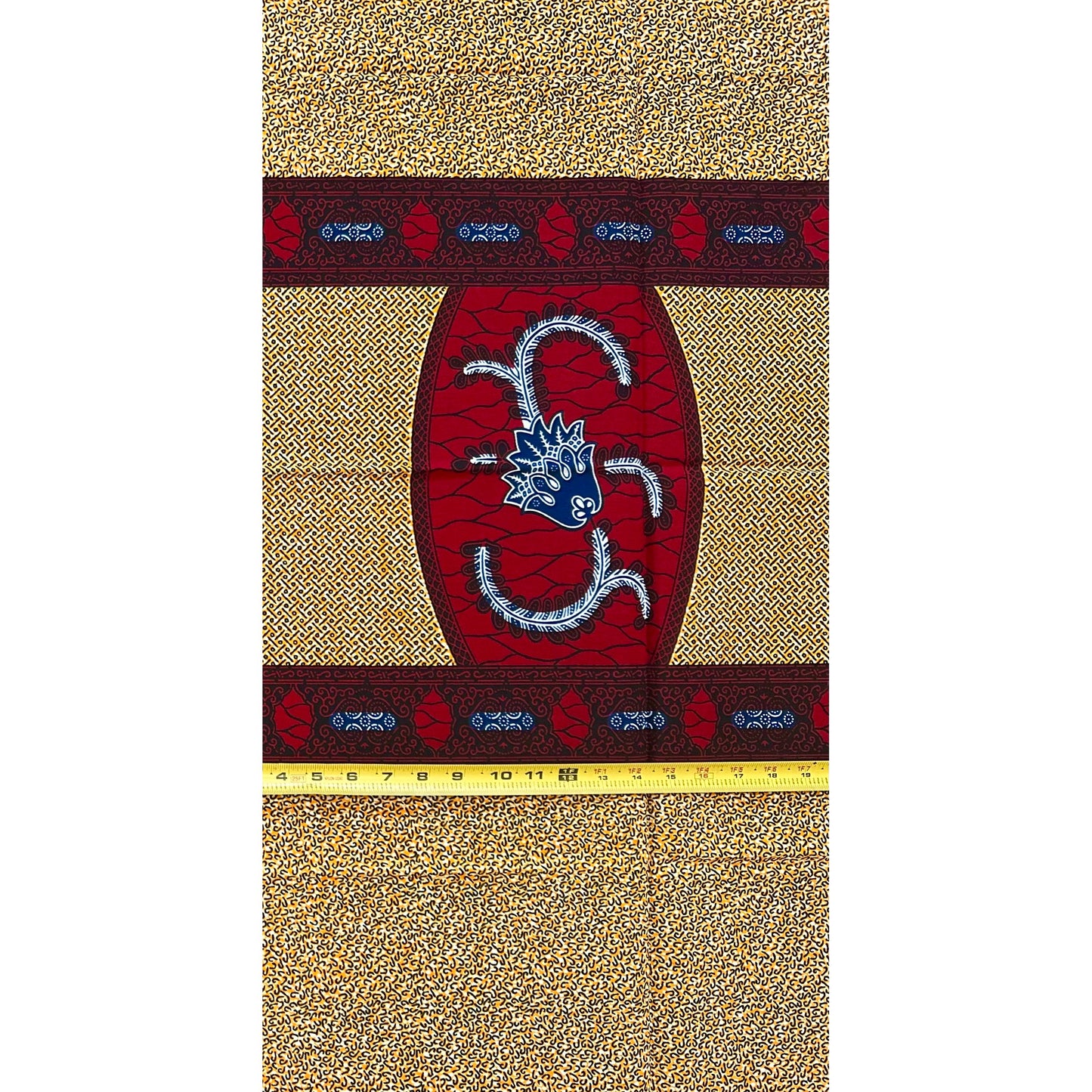 African Print Fabric/ Ankara - Red, Orange, Blue ‘Even the Lizard Has A Plan' Design, YARD