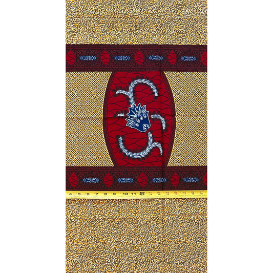 African Print Fabric/ Ankara - Red, Orange, Blue ‘Even the Lizard Has A Plan' Design, YARD