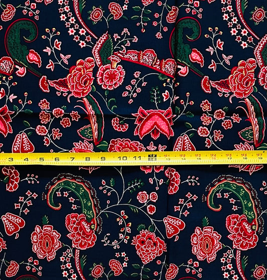 African Print Fabric/ Ankara - Navy, Red, Green 'Heirloom Night' Design